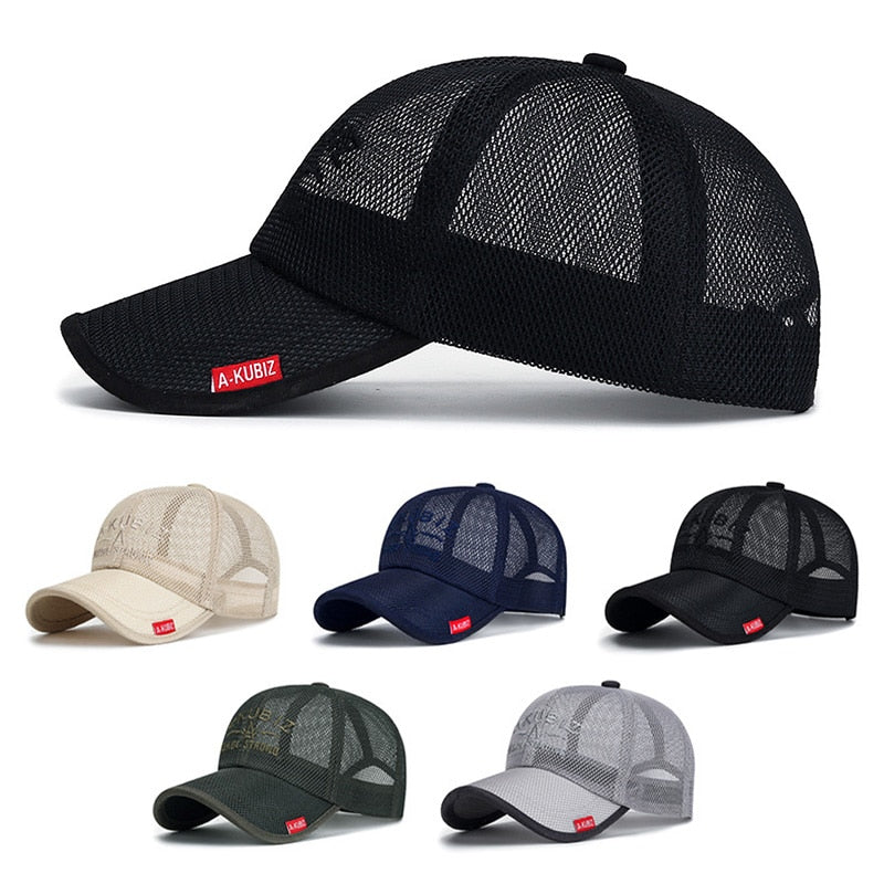 Men's Mesh Baseball Cap Breathable Summer Caps Dad Hat Outdoor Fishing Hats Bone Gorras Snapback Trucker Cap Sunscreen Visor Hat