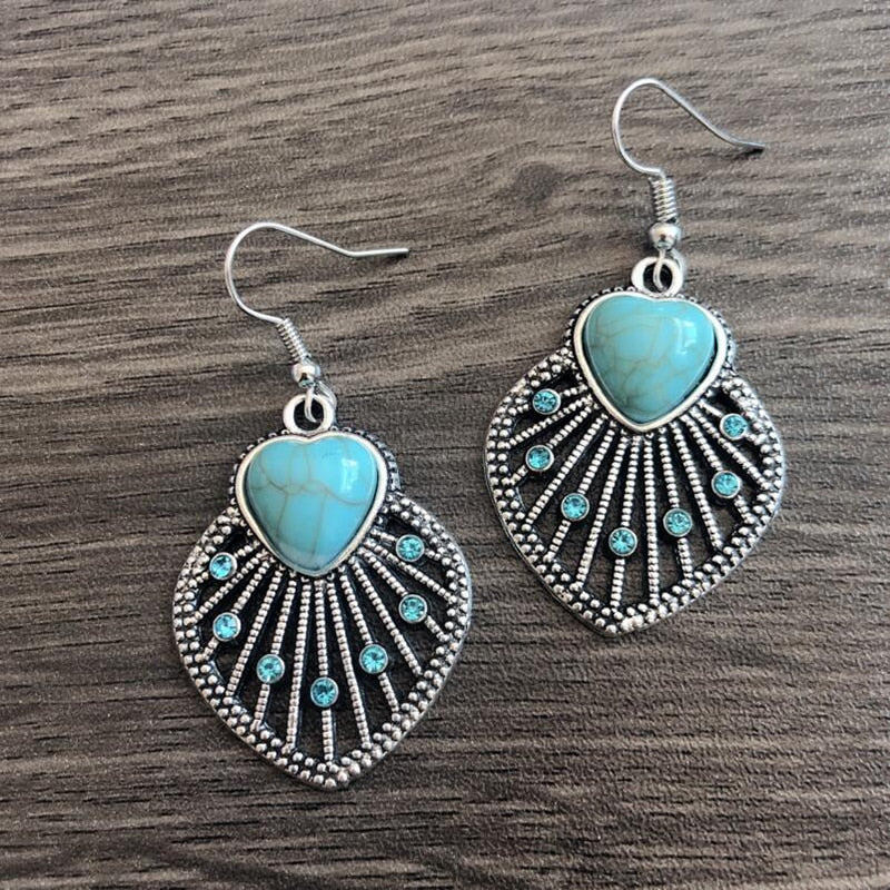 Boho Dangle Earrings for Women Vintage Selenite Turquoise Drop Earrings Ethnic Retro Pendant Ear Hook Beach Party Jewelry Gift