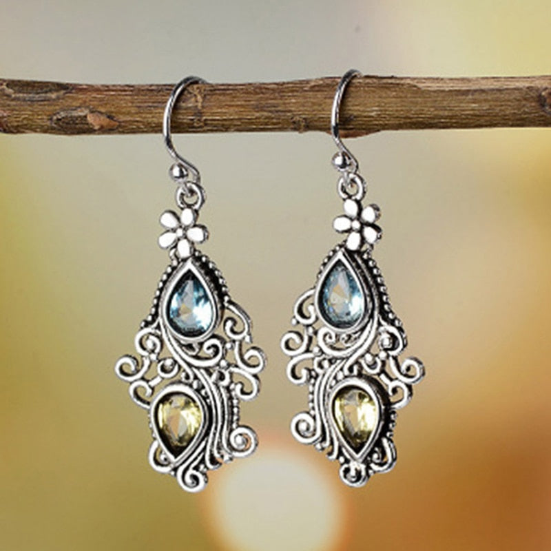 Boho Dangle Earrings for Women Vintage Selenite Turquoise Drop Earrings Ethnic Retro Pendant Ear Hook Beach Party Jewelry Gift