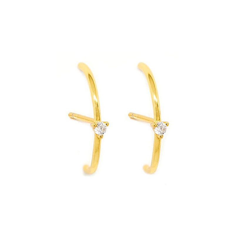 New Stainless Steel Cubic Zirconia Link Chain Ear Studs Earrings For Women Triangle Pendant Cartilage Earrings Piercing Jewelry