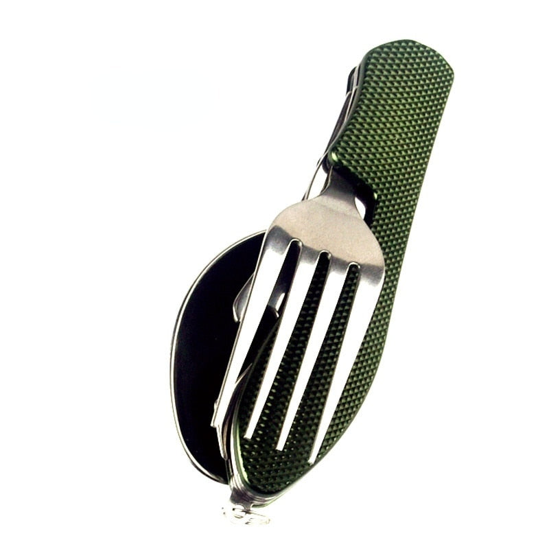 Tablespoon Set 4 In 1 Foldable Spoon Knife Fork Bottle Opener Stainless Steel Folding Pocket Kits Outdoor Tableware Set