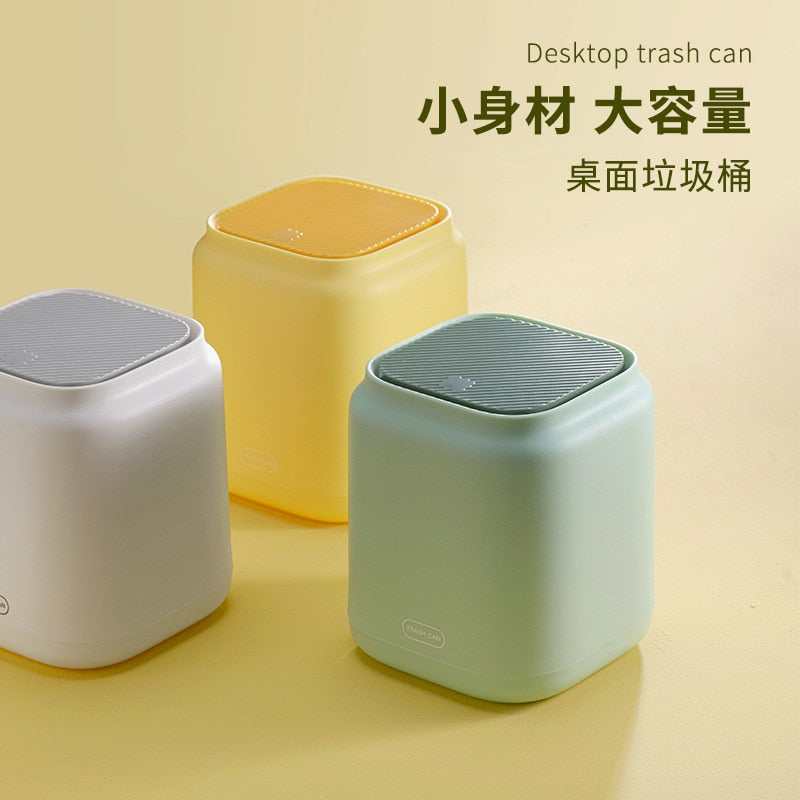 YOZWOO 2022 New Desktop trash can Creative small office press flip paper basket Nordic cute ins mini trash can