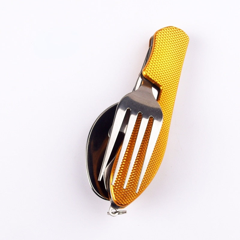 Tablespoon Set 4 In 1 Foldable Spoon Knife Fork Bottle Opener Stainless Steel Folding Pocket Kits Outdoor Tableware Set