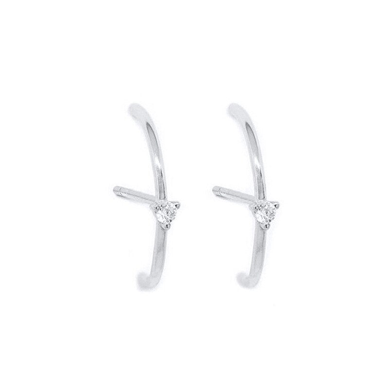 New Stainless Steel Cubic Zirconia Link Chain Ear Studs Earrings For Women Triangle Pendant Cartilage Earrings Piercing Jewelry