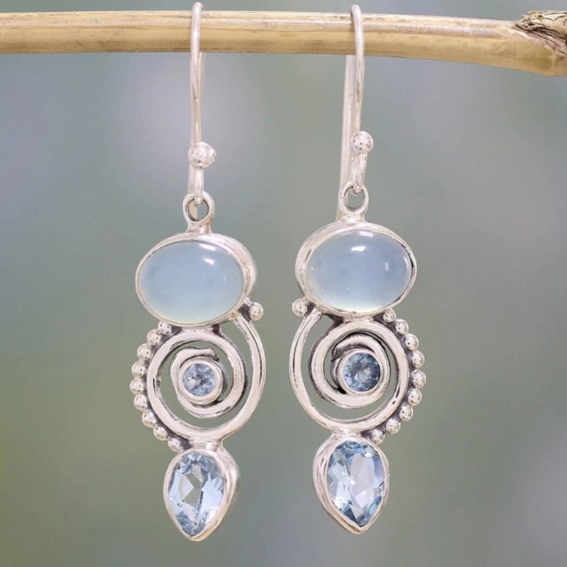 Boho Dangle Earrings for Women Vintage Selenite Turquoise Drop Earrings Ethnic Retro Pendant Ear Hook Beach Party Jewelry Gift