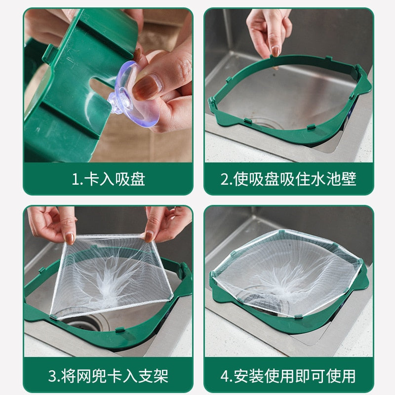 Foldable Drain Rack Disposable Garbage Bag Anti-clogging Sink Drain Holes Garbage Filter Mesh Garbage Bag for Kitchen Waste