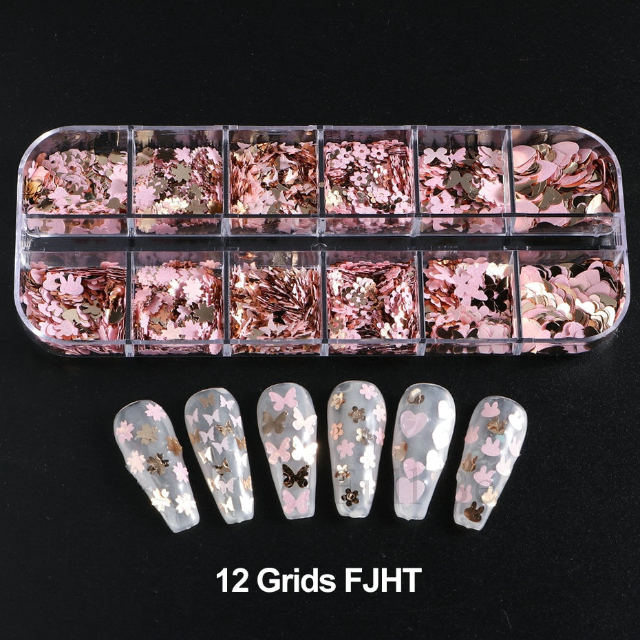 Iridescent Mixed Hexagon Nail Glitter Sequins Holo Flakes Nail Art Powder Gel Polish Paillette Manicure Accessories LADJ01-12-2