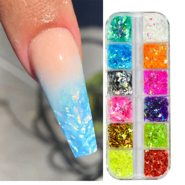 Iridescent Mixed Hexagon Nail Glitter Sequins Holo Flakes Nail Art Powder Gel Polish Paillette Manicure Accessories LADJ01-12-2