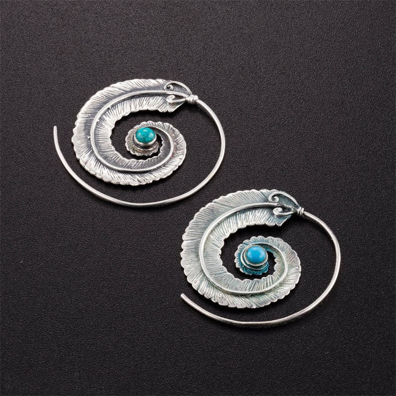 Boho Dangle Earrings for Women Vintage Selenite Turquoise Drop Earrings Ethnic Retro Pendant Ear Hook Beach Party Jewelry Gift