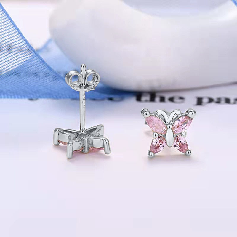 925 Sterling Silver Ear Needle Butterfly Hoop Earrings Colorful Crystal Animal Pendant Earrings for Women Party Fashion Jewelry