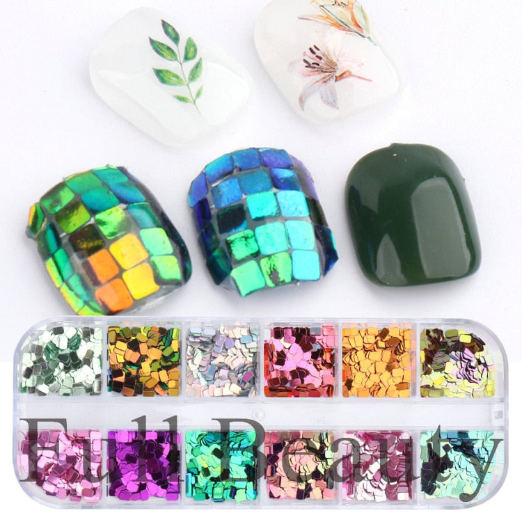Iridescent Mixed Hexagon Nail Glitter Sequins Holo Flakes Nail Art Powder Gel Polish Paillette Manicure Accessories LADJ01-12-2