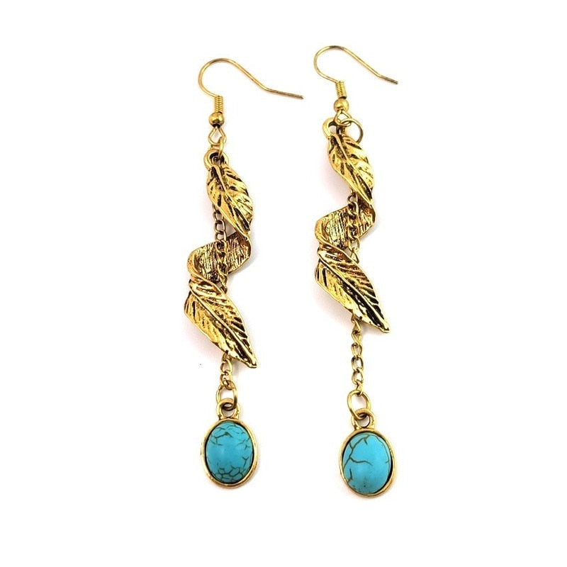 Boho Dangle Earrings for Women Vintage Selenite Turquoise Drop Earrings Ethnic Retro Pendant Ear Hook Beach Party Jewelry Gift