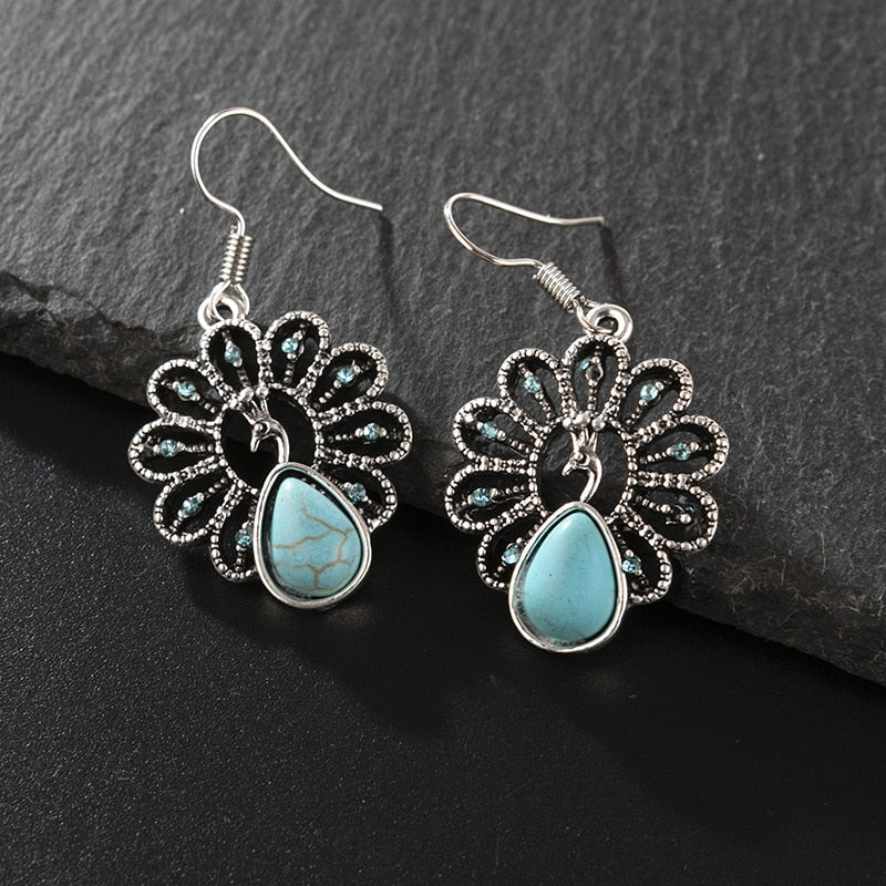 Boho Dangle Earrings for Women Vintage Selenite Turquoise Drop Earrings Ethnic Retro Pendant Ear Hook Beach Party Jewelry Gift