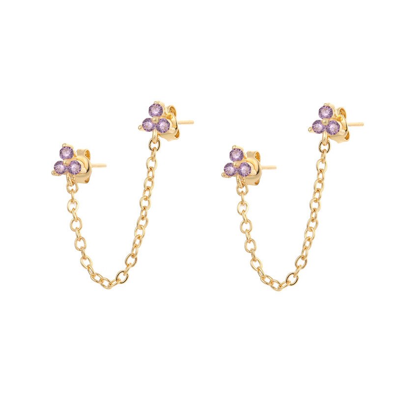 New Stainless Steel Cubic Zirconia Link Chain Ear Studs Earrings For Women Triangle Pendant Cartilage Earrings Piercing Jewelry