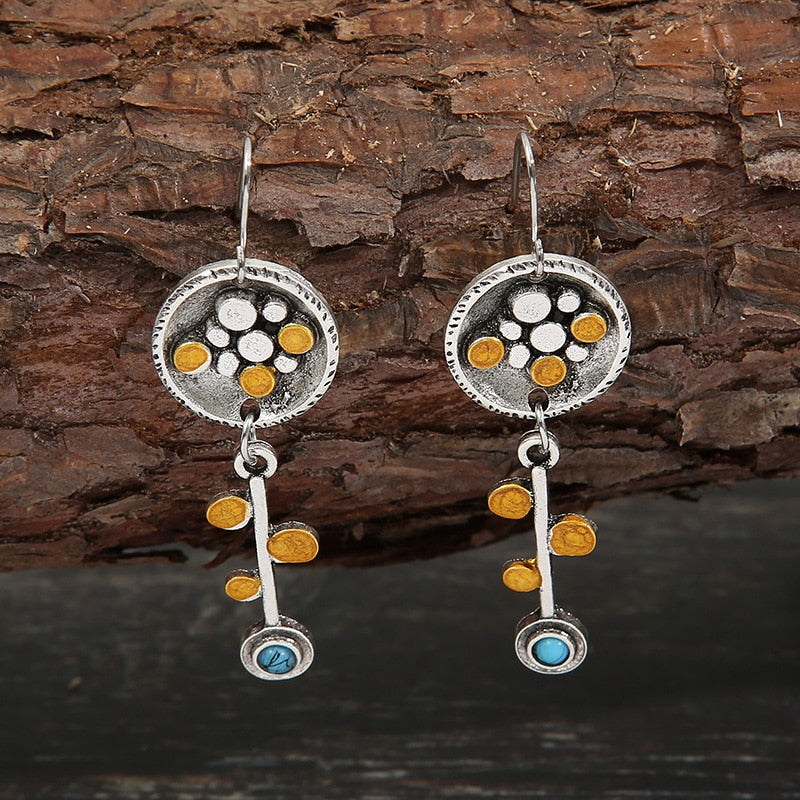 Boho Dangle Earrings for Women Vintage Selenite Turquoise Drop Earrings Ethnic Retro Pendant Ear Hook Beach Party Jewelry Gift