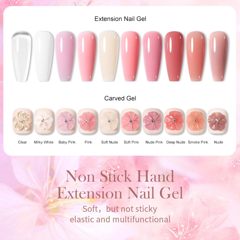 BORN PRETTY 15ML Non Stick Hand Solid Extension Nail Gel Clear Nude Pink Extension Gel Rhinestone Glue Gel Easy to Operate