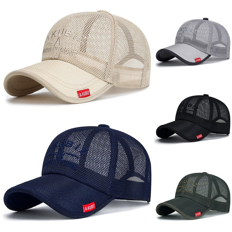 Men's Mesh Baseball Cap Breathable Summer Caps Dad Hat Outdoor Fishing Hats Bone Gorras Snapback Trucker Cap Sunscreen Visor Hat