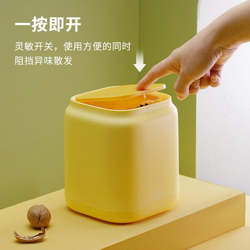 YOZWOO 2022 New Desktop trash can Creative small office press flip paper basket Nordic cute ins mini trash can