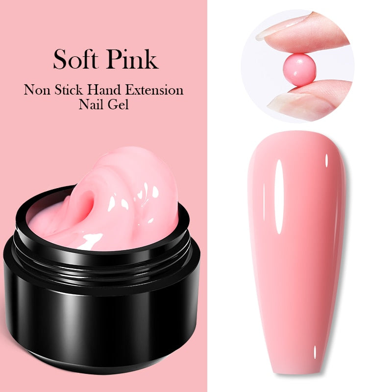 BORN PRETTY 15ML Non Stick Hand Solid Extension Nail Gel Clear Nude Pink Extension Gel Rhinestone Glue Gel Easy to Operate