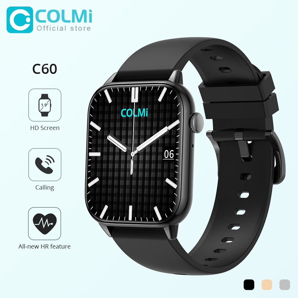COLMI C60 Smartwatch 1.9 inch Full Screen Bluetooth Calling Heart Rate Sleep Monitor 100 Sport Models Smart Watch For Men Women