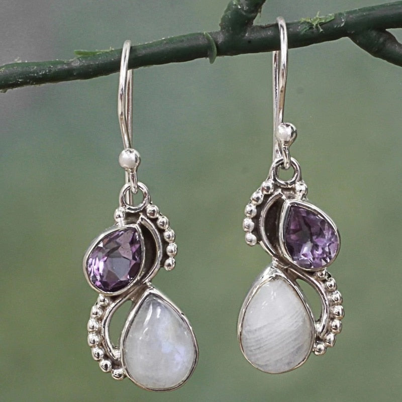 Boho Dangle Earrings for Women Vintage Selenite Turquoise Drop Earrings Ethnic Retro Pendant Ear Hook Beach Party Jewelry Gift