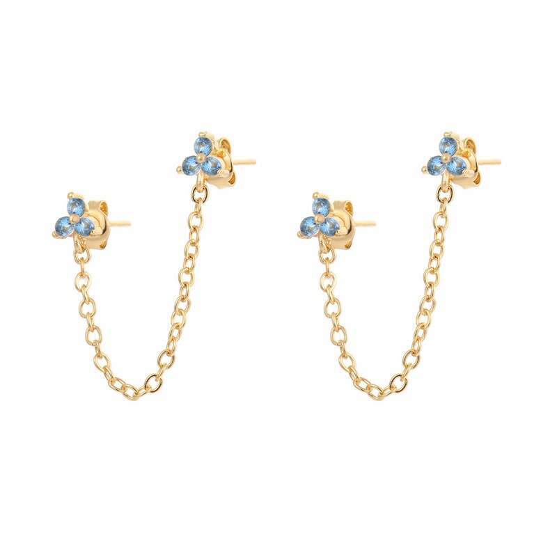 New Stainless Steel Cubic Zirconia Link Chain Ear Studs Earrings For Women Triangle Pendant Cartilage Earrings Piercing Jewelry