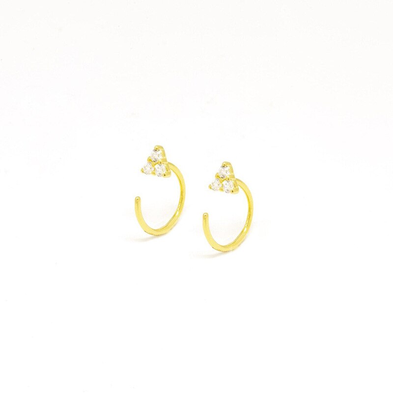 New Stainless Steel Cubic Zirconia Link Chain Ear Studs Earrings For Women Triangle Pendant Cartilage Earrings Piercing Jewelry