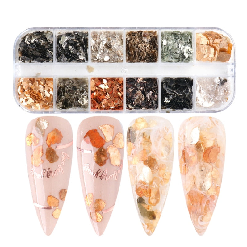 Iridescent Mixed Hexagon Nail Glitter Sequins Holo Flakes Nail Art Powder Gel Polish Paillette Manicure Accessories LADJ01-12-2