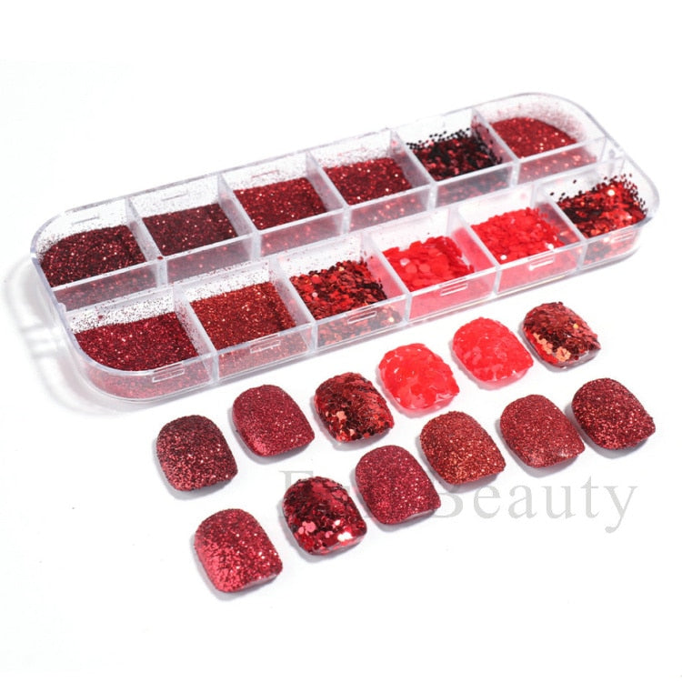 Iridescent Mixed Hexagon Nail Glitter Sequins Holo Flakes Nail Art Powder Gel Polish Paillette Manicure Accessories LADJ01-12-2