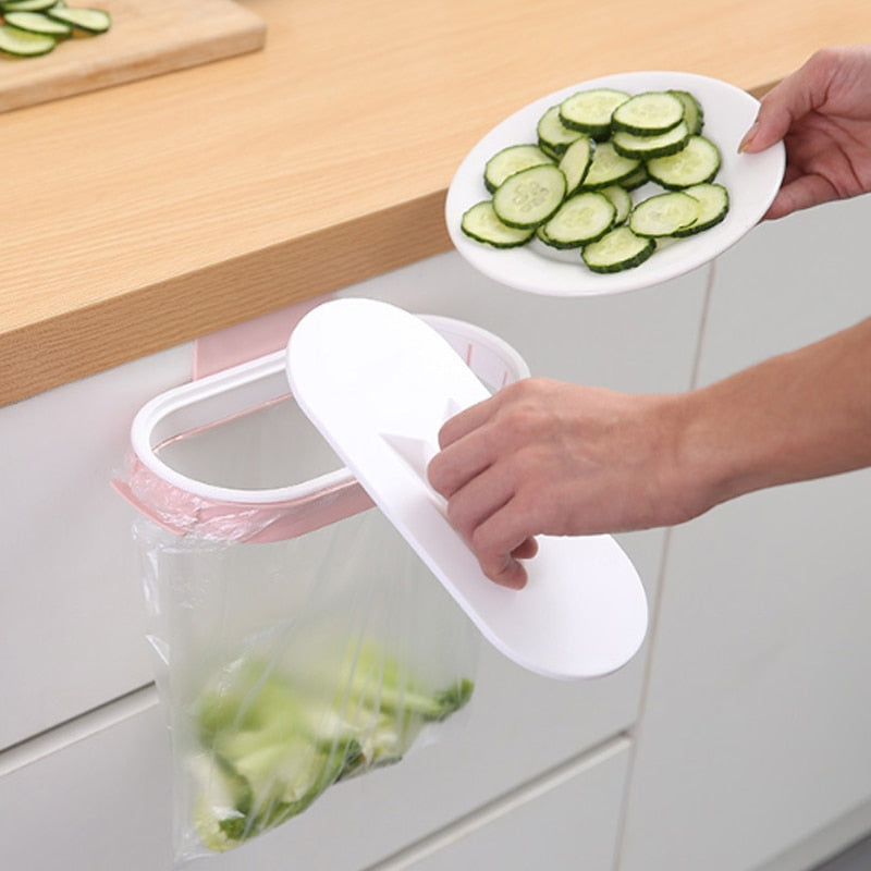 Garbage Bag Holder Kitchen Cabinet Door Basket Hanging Trash Can Waste Bin Garbage Rack Tool Storage Holder Kitchen Organizer