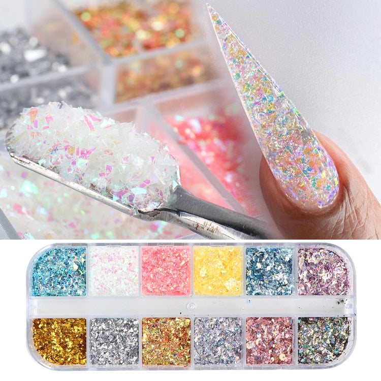 Iridescent Mixed Hexagon Nail Glitter Sequins Holo Flakes Nail Art Powder Gel Polish Paillette Manicure Accessories LADJ01-12-2