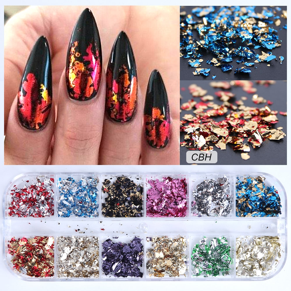 Iridescent Mixed Hexagon Nail Glitter Sequins Holo Flakes Nail Art Powder Gel Polish Paillette Manicure Accessories LADJ01-12-2