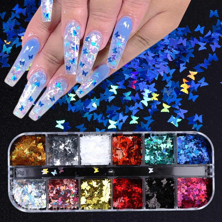 Iridescent Mixed Hexagon Nail Glitter Sequins Holo Flakes Nail Art Powder Gel Polish Paillette Manicure Accessories LADJ01-12-2