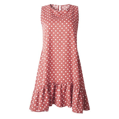 Robe à volants pour femmes, tenue décontractée, Slim, mince, plage, fête, col rond, Mini, motifs à pois, printemps, été, 2021