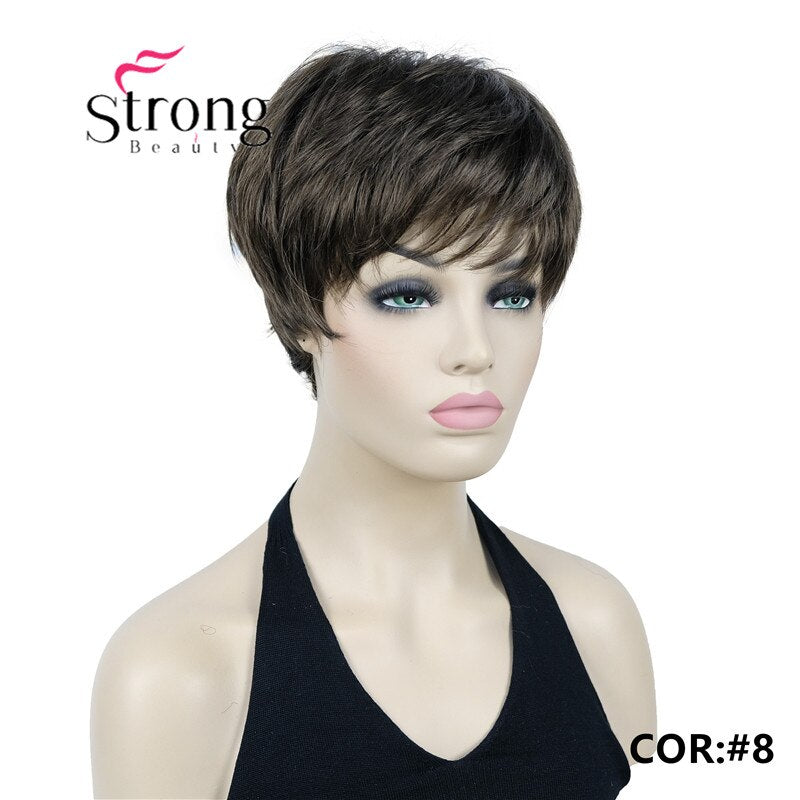 StrongBeauty Short Cute Brown Highlights Straight synthetic Women's Wig for Everyday COLOUR CHOICES
