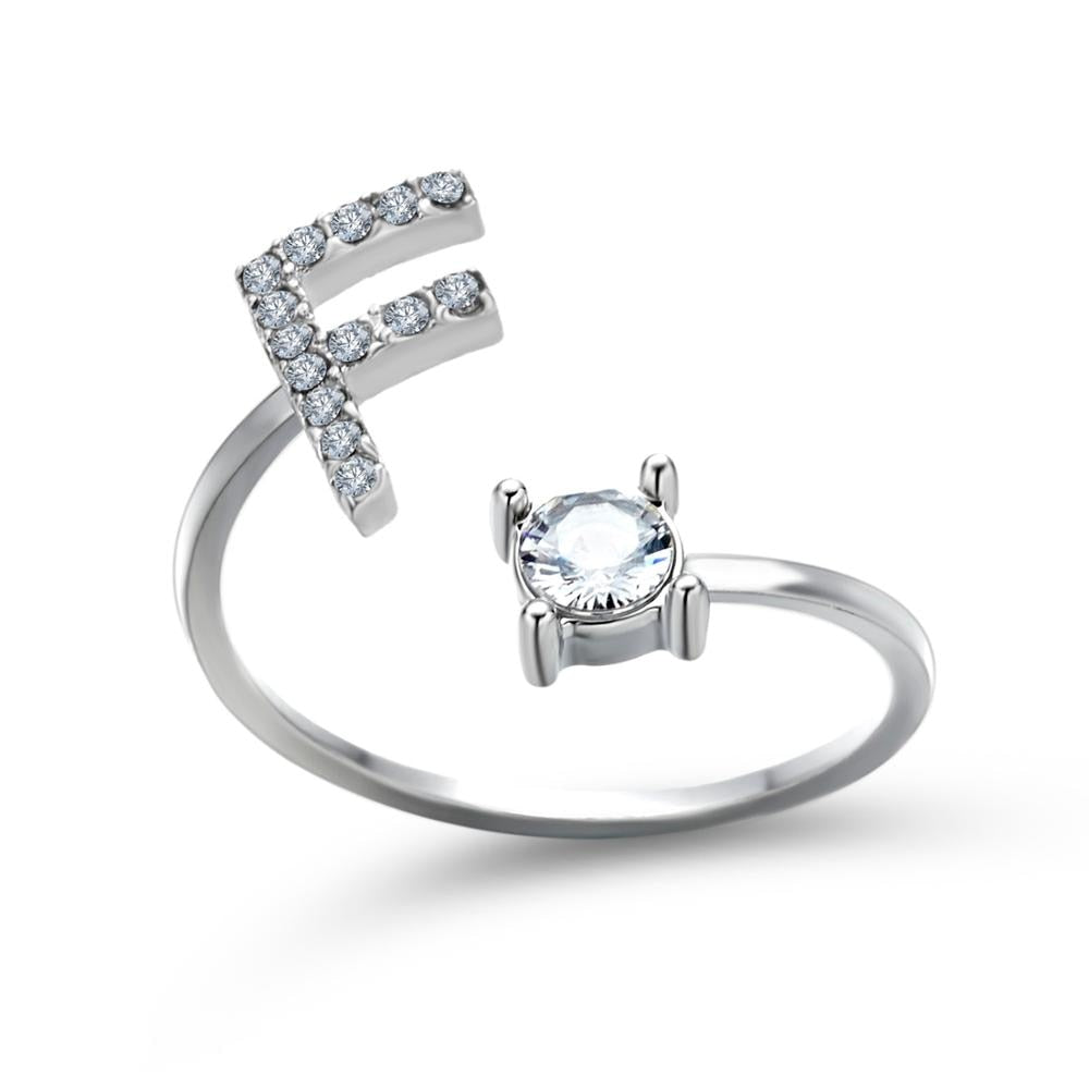 1PC Shining Rhinestone Mosaic 26 Letters Initial Ring New Fashion Opening Cuff Ring For Women Charm Jewelry Gift