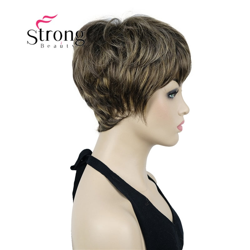 StrongBeauty Short Cute Brown Highlights Straight synthetic Women's Wig for Everyday COLOUR CHOICES