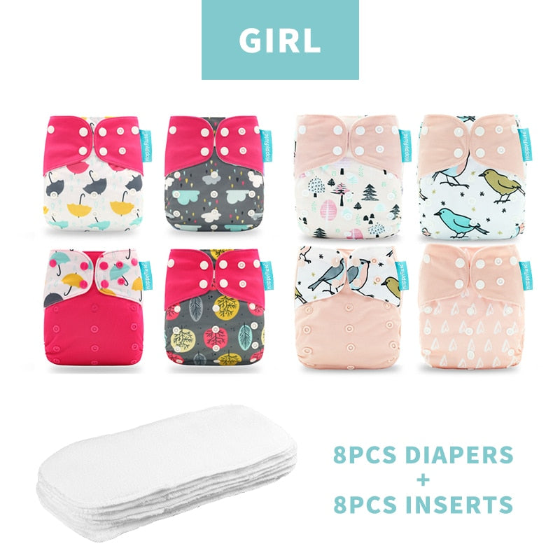 Happyflute 2023 4pcs/set Washable Eco-friendly Baby Cloth Diaper Ecological Adjustable Nappy Reusable Diaper Fit 0-2year 3-15kg