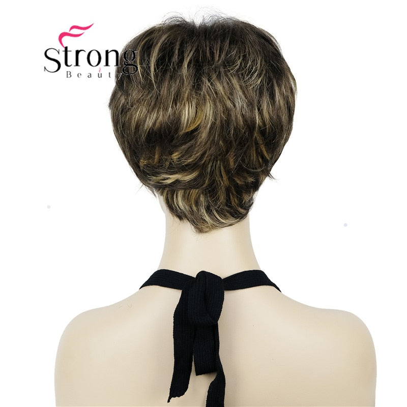 StrongBeauty Short Cute Brown Highlights Straight synthetic Women's Wig for Everyday COLOUR CHOICES