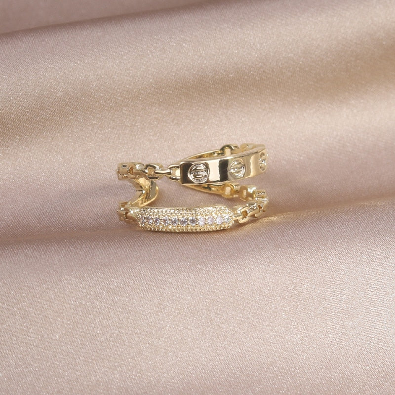Korea New  Fashion Jewelry Exquisite 14K Real Gold Plated AAA Zircon Ring Elegant Women&#39;s Opening Adjustable Wedding Gift
