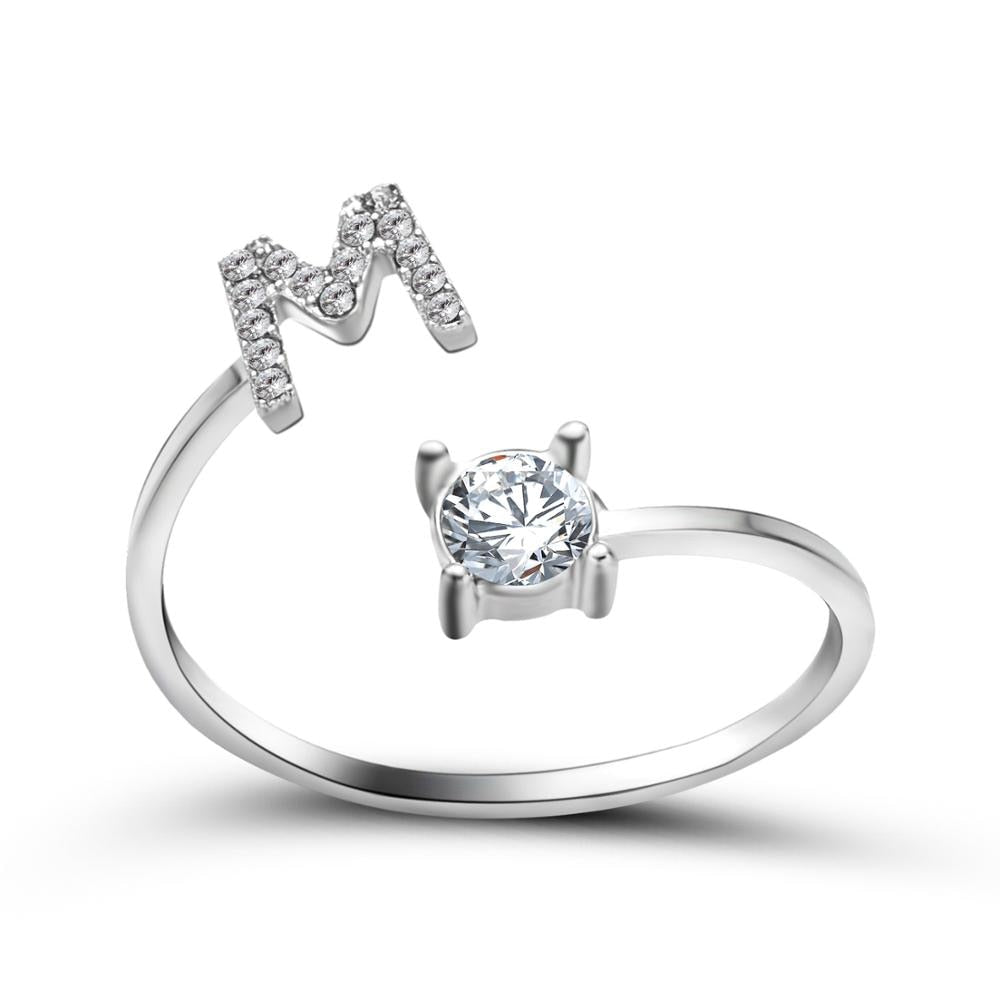 1PC Shining Rhinestone Mosaic 26 Letters Initial Ring New Fashion Opening Cuff Ring For Women Charm Jewelry Gift
