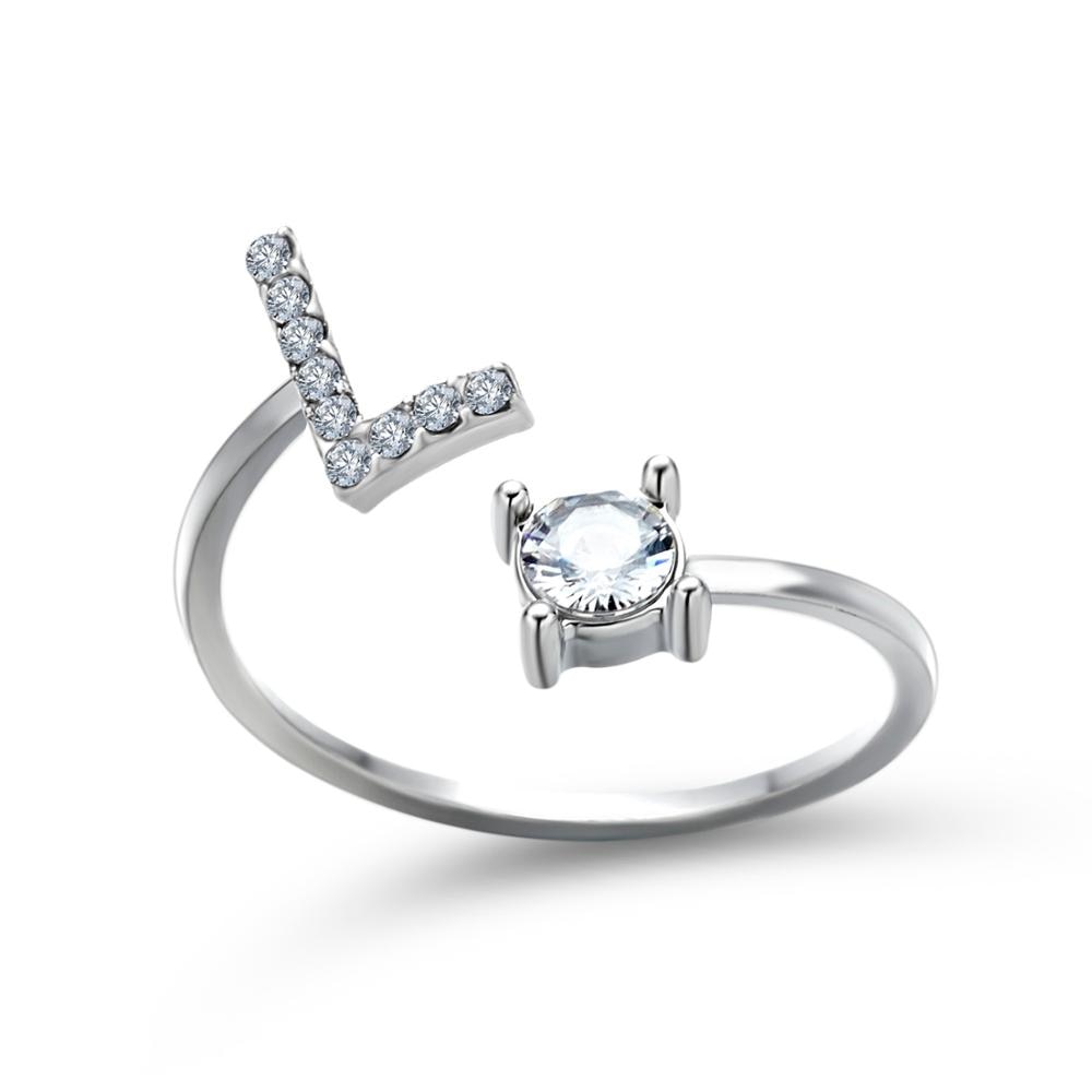 1PC Shining Rhinestone Mosaic 26 Letters Initial Ring New Fashion Opening Cuff Ring For Women Charm Jewelry Gift