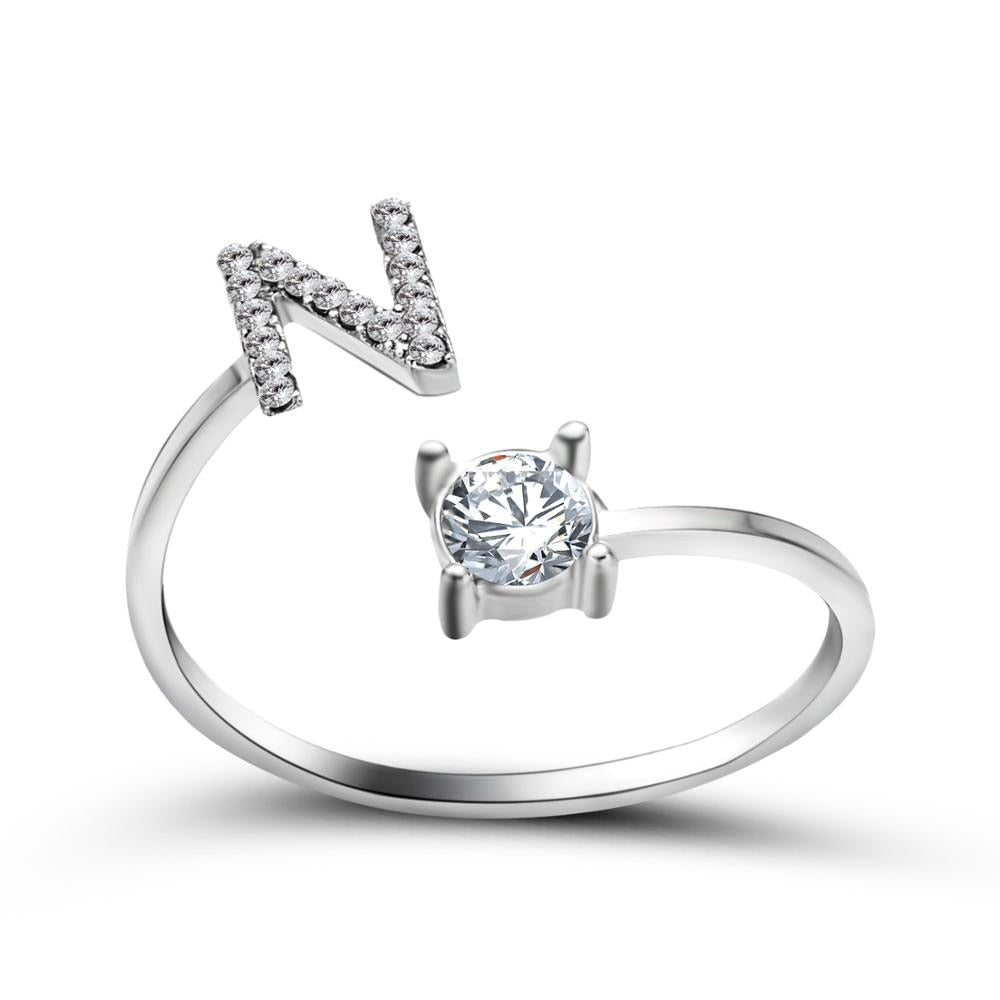 1PC Shining Rhinestone Mosaic 26 Letters Initial Ring New Fashion Opening Cuff Ring For Women Charm Jewelry Gift
