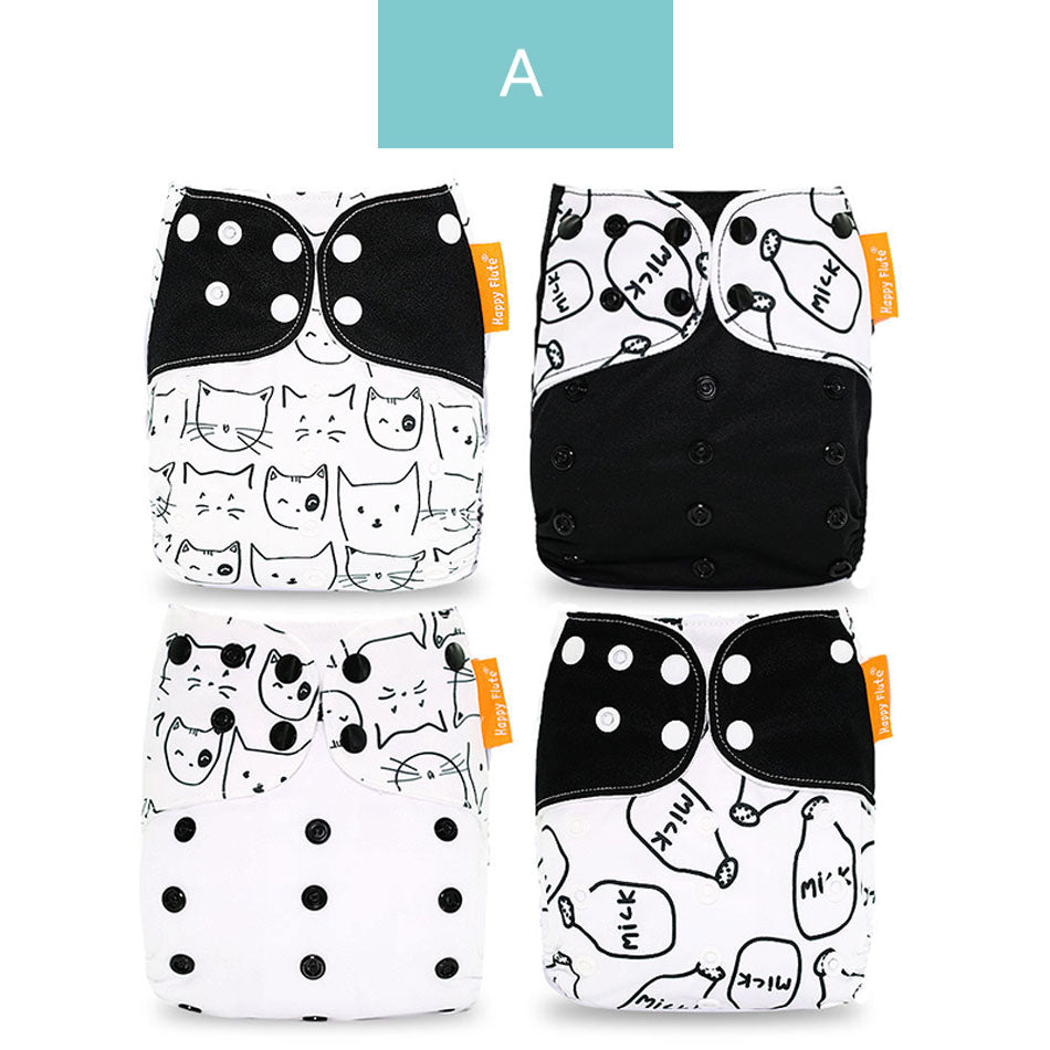 Happyflute 2023 4pcs/set Washable Eco-friendly Baby Cloth Diaper Ecological Adjustable Nappy Reusable Diaper Fit 0-2year 3-15kg