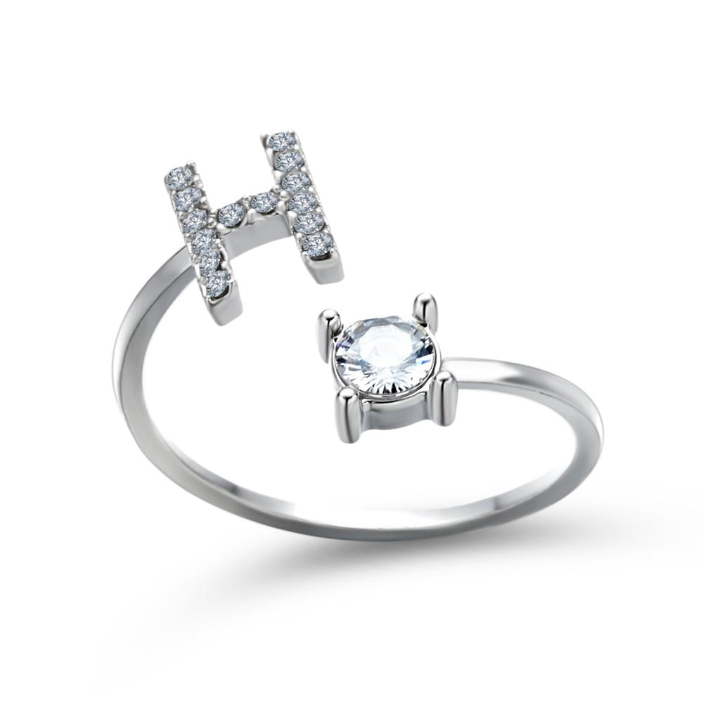 1PC Shining Rhinestone Mosaic 26 Letters Initial Ring New Fashion Opening Cuff Ring For Women Charm Jewelry Gift