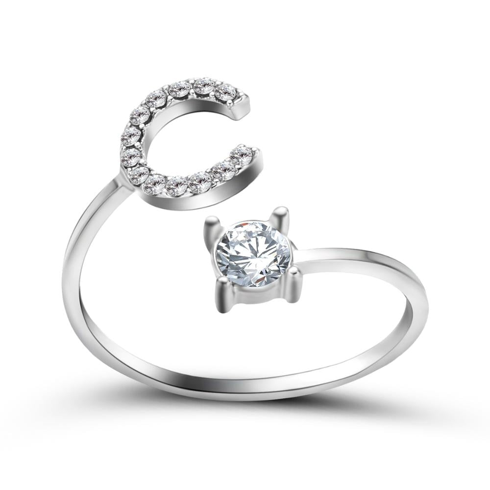 1PC Shining Rhinestone Mosaic 26 Letters Initial Ring New Fashion Opening Cuff Ring For Women Charm Jewelry Gift