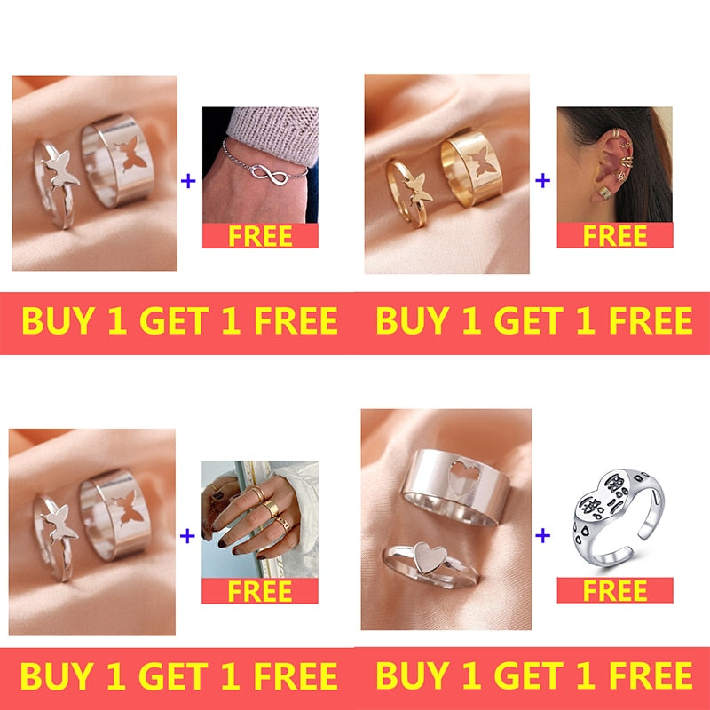 Silver Color Butterfly Rings For Women Men Lover Couple Ring Set Friendship Engagement Wedding Band Open Ring 2021 Trend Jewelry
