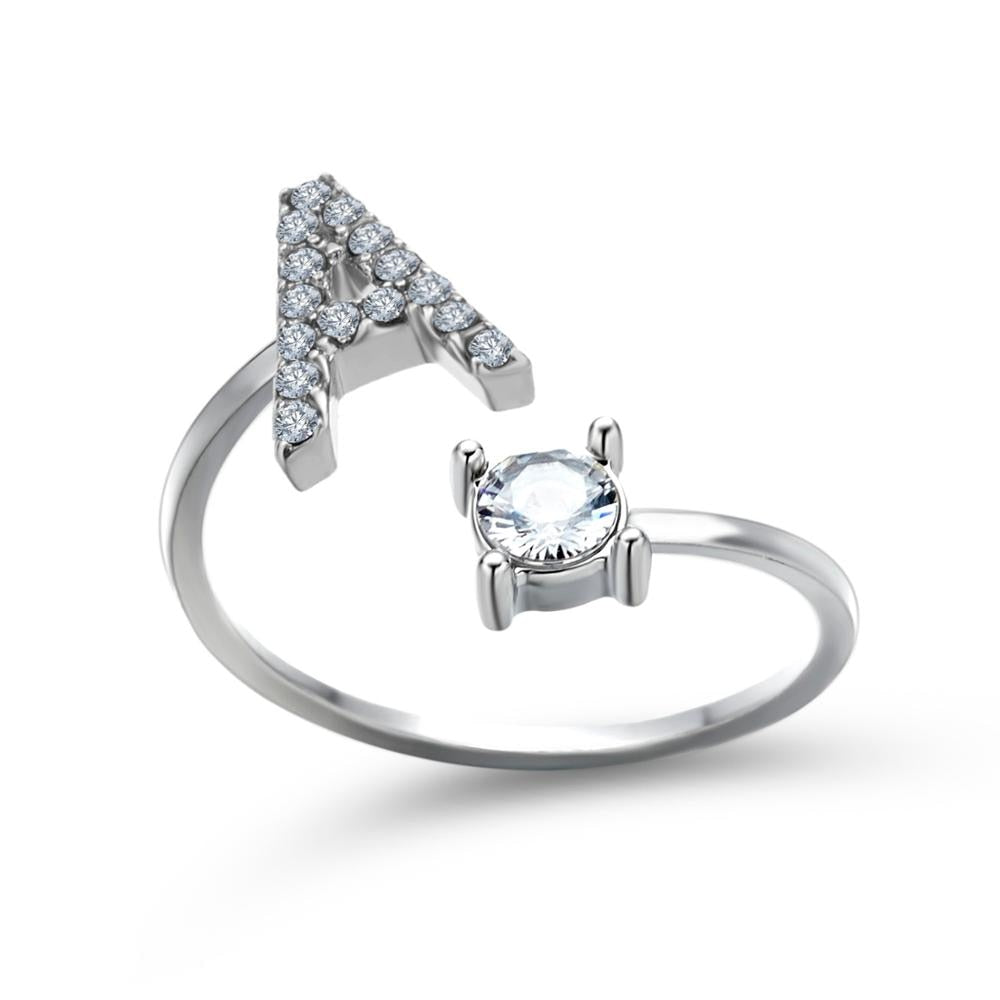 1PC Shining Rhinestone Mosaic 26 Letters Initial Ring New Fashion Opening Cuff Ring For Women Charm Jewelry Gift