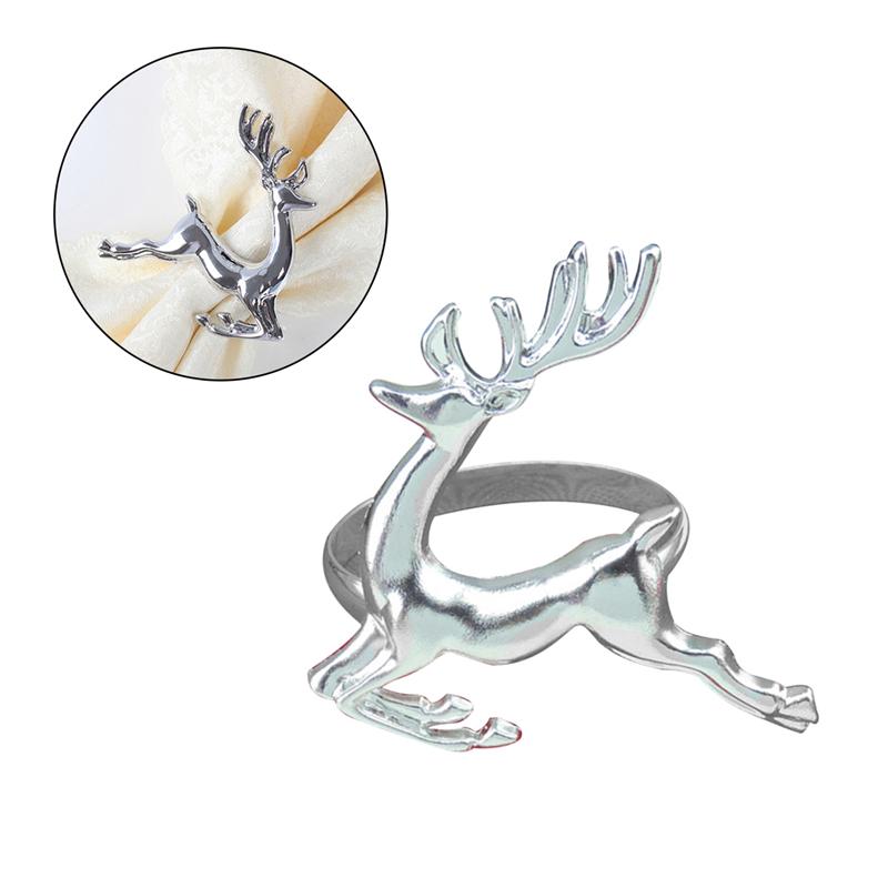 8 PCS Elk Deer Napkin Rings Table Decorative Ornament For Christmas Wedding Parties Everyday Use Fawn Napkin Ring (Silver)