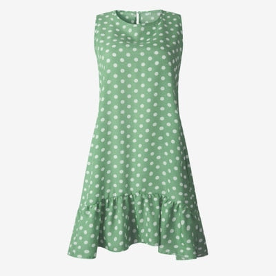 Robe à volants pour femmes, tenue décontractée, Slim, mince, plage, fête, col rond, Mini, motifs à pois, printemps, été, 2021